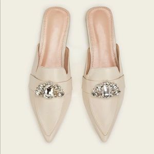 Point Toe Jewelled Decor Flat Mules